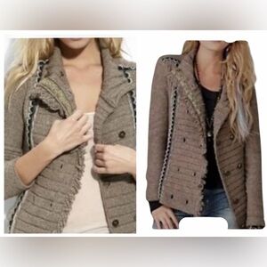 Free People Admiral Brown / Taupe Snap / Button Jacket/ Sweater Cardigan